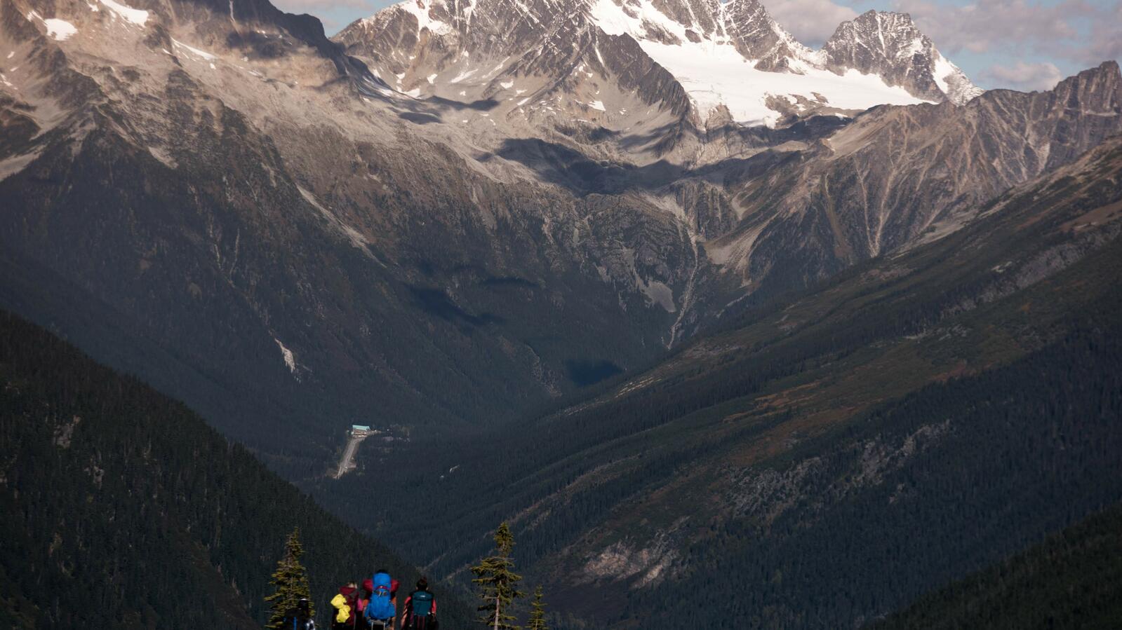 Hikers overlook the vistas of Rogers Pass